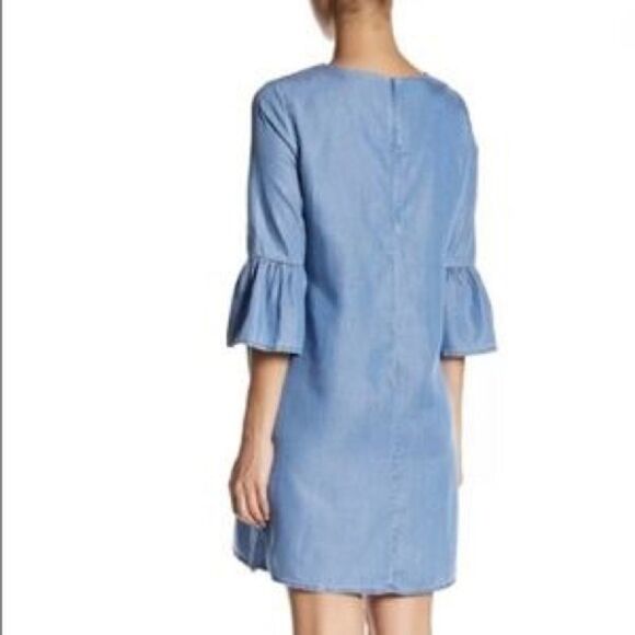 BeachLunchLounge Chambray Bell Sleeve Shirt Dress Small - Picture 2 of 5
